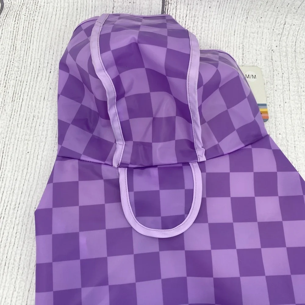 C&C California Dog Rain Coat MEDIUM Purple Checkered Waterproof Hooded Jacket